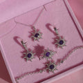 Wholesale jewelry sets: european and american retro sunflower necklace three-piece set, light luxury high-end diamond-studded eight-pointed star stud earrings