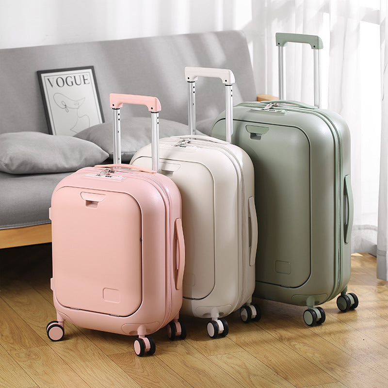 Multifunctional front open small suitcase 20 inch boarding password suitcase 240,000 wheel anti-drop trolley leather case