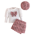 girls' chanel-inspired outfit: autumn/winter puff sleeve knit top, tweed skirt, and beret three-piece set