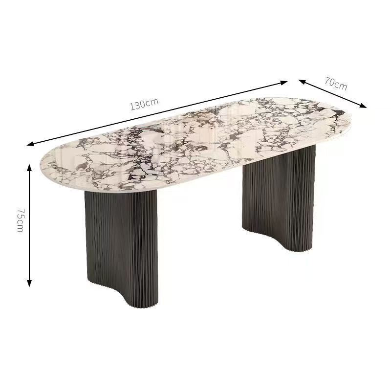 French cream oval dining table with marble full base, retro small apartment dining chair, marble top dining table