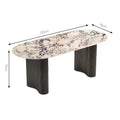 French cream oval dining table with marble full base, retro small apartment dining chair, marble top dining table