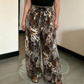C7768 cross-border  new women's rhinestone drawstring wide-leg pants, vintage animal print casual trousers