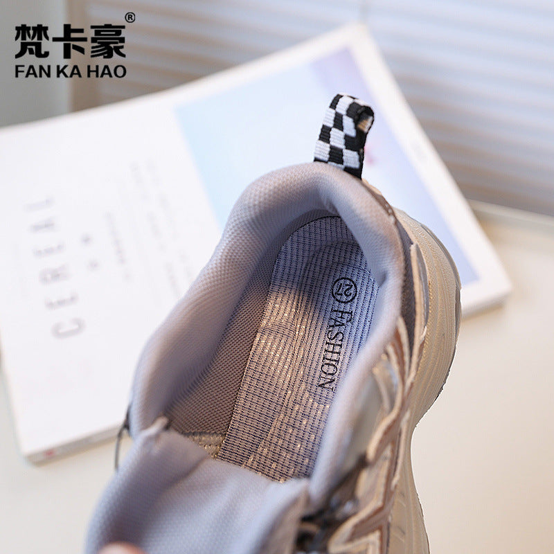 Vancahao  autumn new boys' anti-slip breathable sneakers girls' mesh rotating buckle chunky sneakers
