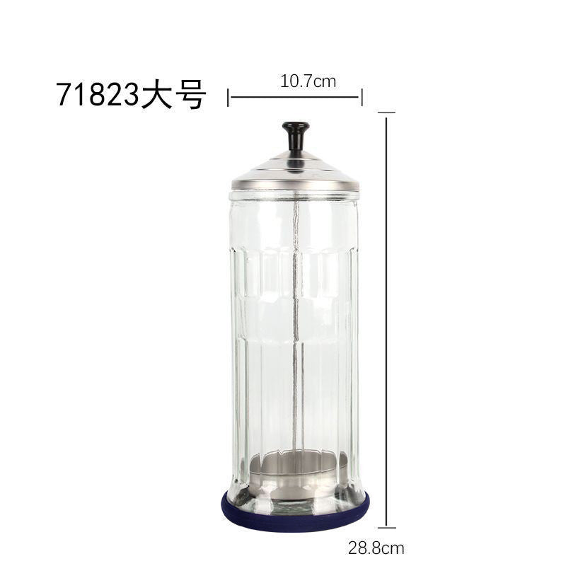 Special glass disinfection bottle for hair salon, hair tool comb scissors razor disinfection tank, stainless steel cover disinfection bottle