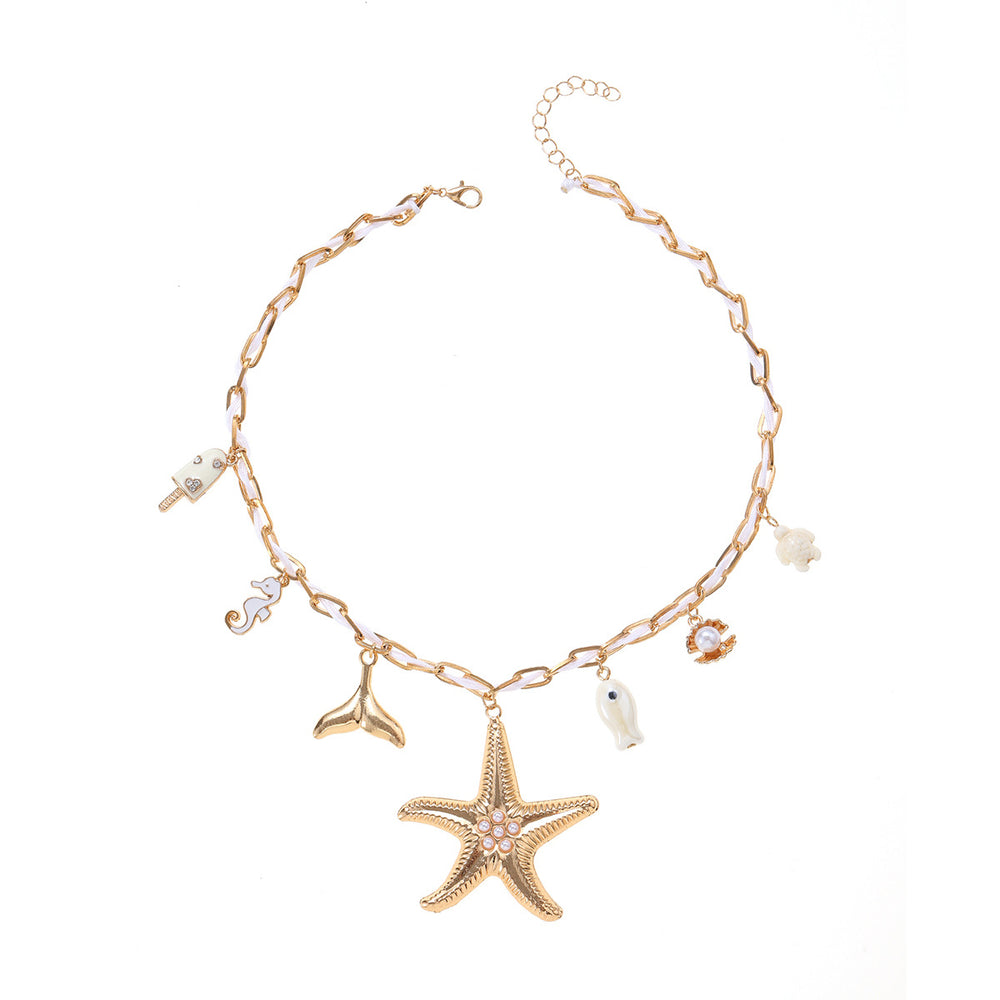 Wholesale alloy necklaces: european & american style, cross-border, beach & ocean-inspired, starfish clavicle chain, unique & trendy, versatile necklace for women