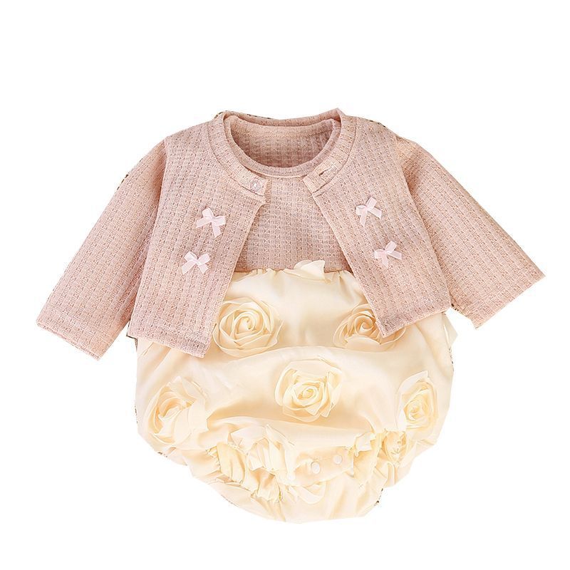 new girls' summer romper set - long sleeve, stylish, cute, korean style, patchwork baby girl outfit