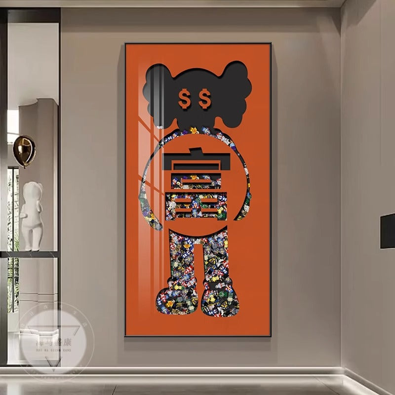 Kaws violent bear entrance entrance decorative painting modern simple corridor aisle hanging painting tide brand creative building block mural