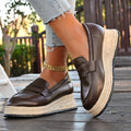 autumn new round-toe slip-on straw woven platform loafers - simple, versatile, chunky heel leather shoes