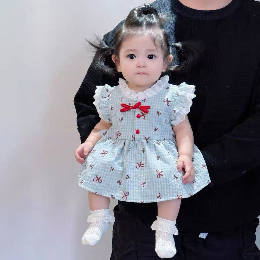 Summer lightweight sweet flutter sleeve romper dress baby princess dress newborn baby girl full month 100-day first birthday outfit
