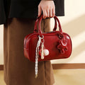 Red bridal wedding bag niche design bowling bag women's 2025 new retro handbag boston bag