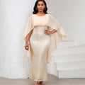 D556 european and american style spring new fashion chiffon cape sequin bodycon maxi dress banquet party gown