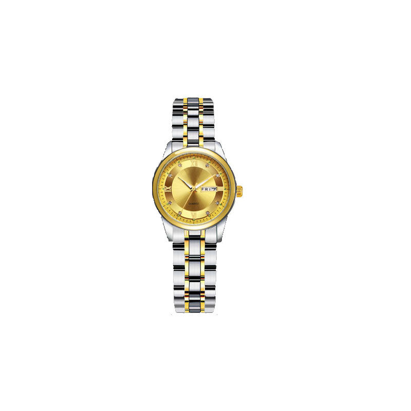 【tv shopping hot pick】diamond-accented stainless steel quartz watch - wholesale for men, dual calendar, luminous, suitable for women, couple's style