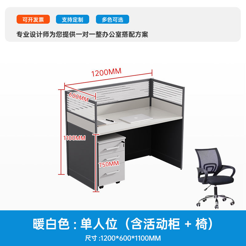6-person office desk and chair set - minimalist modern office cubicle system with individual workstations and 4-seat partitioned computer desks