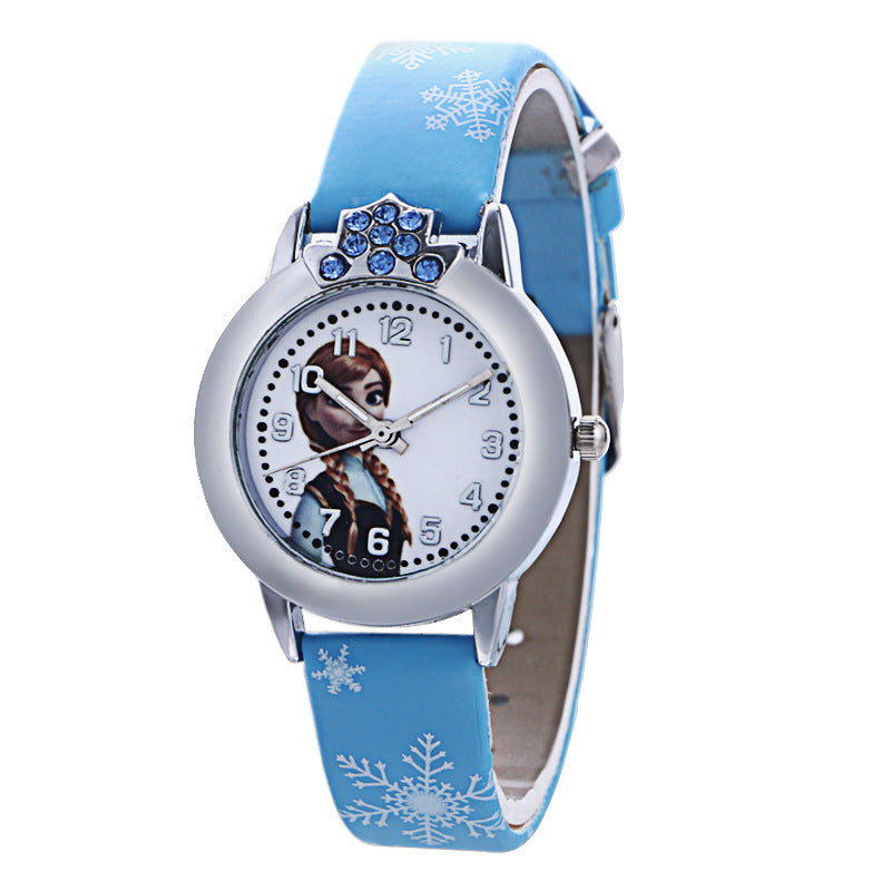 Frozen-themed cartoon fashion women's watch - trendy digital dial quartz watch with leather strap - white