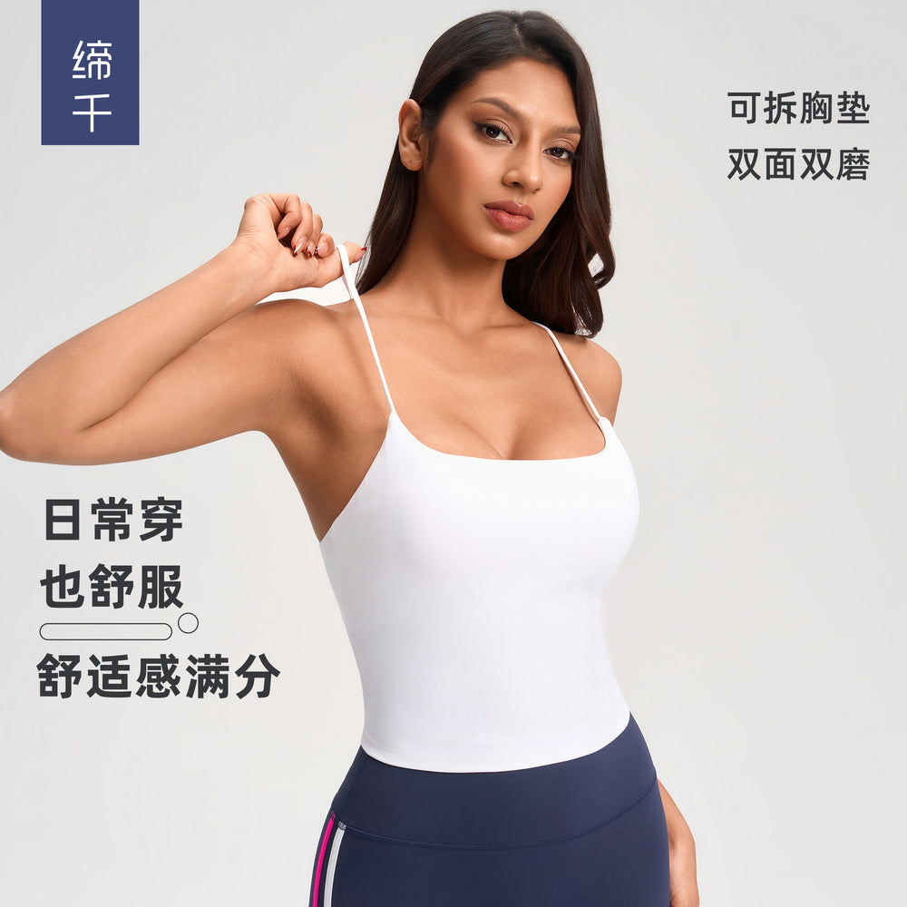 Cross-strap camisole tank top for women with built-in bra pads - no bra needed - cropped fitness yoga top yg-1008