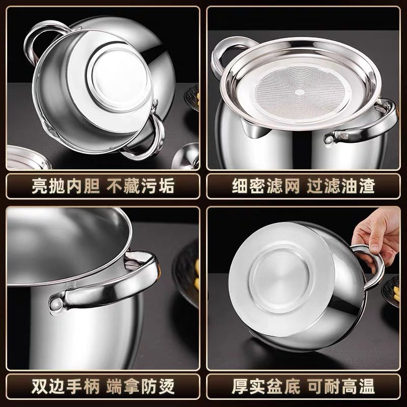 Wholesale stainless steel lard container - large capacity oil storage bucket with lid and filter screen - kitchen lard canister