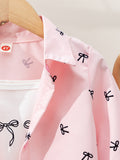 Girls' fashion bow-tie print outfit set - 3-piece cami top + collared blouse & skirt set