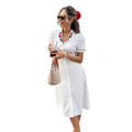 new arrival: cross-border fashion women's white v-neck bodycon dress