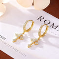 Copper plated with real gold, exquisite electroplating, super sparkling zircon earrings, versatile sweet and cool style, cross copper earrings, stylish style