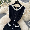Xiaoxiangfeng pearl sleeveless blackdress women's summer waist slimming look pearl decoration qianjin style knitting skirt