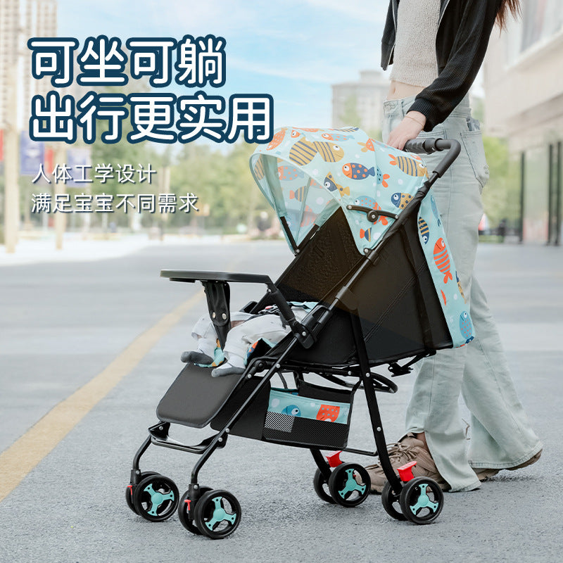 Wholesale baby stroller, lightweight and foldable, with reclining seat for infants and toddlers. four-wheel design, one-button folding, dropshipping available