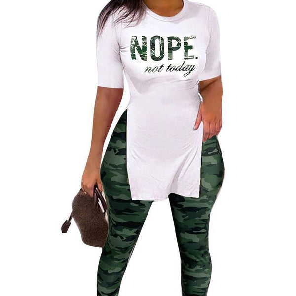 5575 Cross-border women's clothing new suit fashionable and sexy tight suit camouflage casual trousers two-piece set