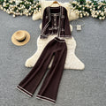 Xiaoxiangfeng fashionablesuit women's contrast color camisole knittingcardiganoutwearhigh waistloose pants three-piece set