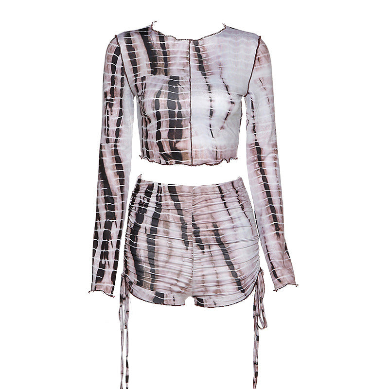 New arrivals hot selling: european and american cross-border women's fashion -  style casual striped print drawstring two-piece set for women