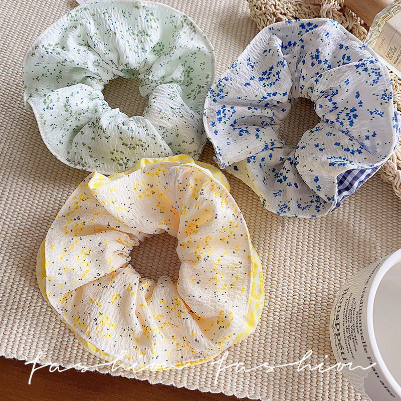 Forest style yellow plaid large intestine hair tie for women classy sense of pastoral lazy style hair rope ball head tie hair headwear
