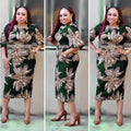 African clothing plus size women's leopard print dress slim fit bodycon midi dress with belt and ruffle sleeves
