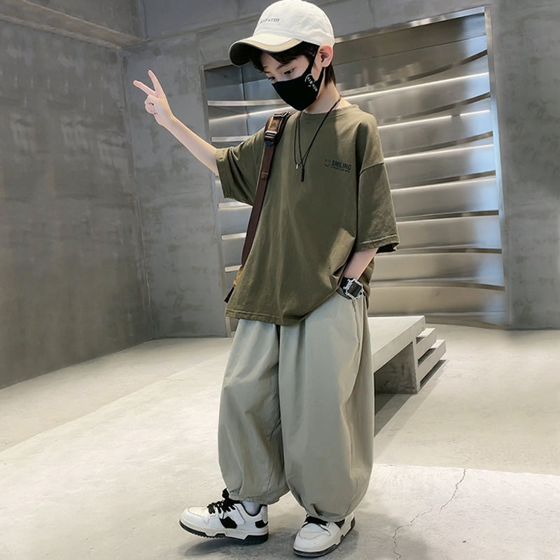 Boys' summer short-sleeve outfit: new  styles for mid-to-large children. summer boys' sporty, edgy, stylish, and trendy cool