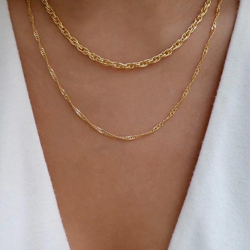 Wholesale alloy pendants: european and american cross-border personalized square necklaces for women - unique, irregular, multi-layered snake chain necklaces