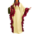 African plus size loose lapel batwing sleeve dress - tiered ruffle hem party bubu gown