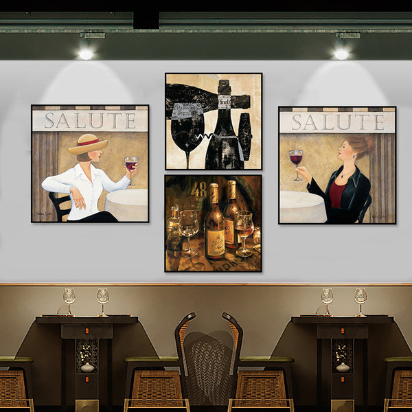 American bar decorative painting retro industrial style creative KTV box red wine glass hanging painting nostalgic wine mural