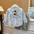Kids' spring/autumn casual long-sleeve top for boys - toddler & child cotton shirt with all-over cartoon print and turn-down collar