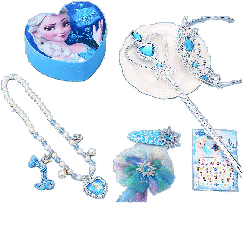 Crown Tiara Children's Little Princess Crown Magic Wand Hair Accessories Set Princess Elsa Necklace Girls Jewelry Box