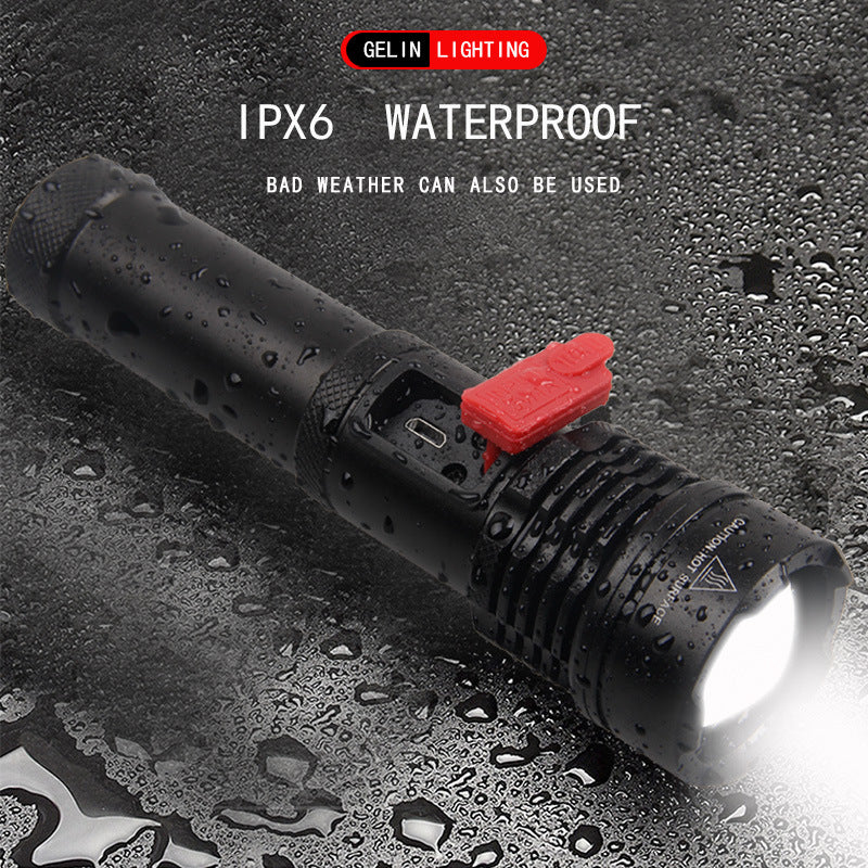 LED power display strong light flashlight  XHP50 built-in USB charging telescopic zoom far and near light flashlight