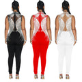 C6931 cross-border   fashion women's solid color mesh rhinestone sleeveless pants jumpsuit