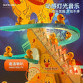 children's toy gift set featuring a large duck climbing stairs, an electric slide, a track car, and educational toys for babies. dropshipping available