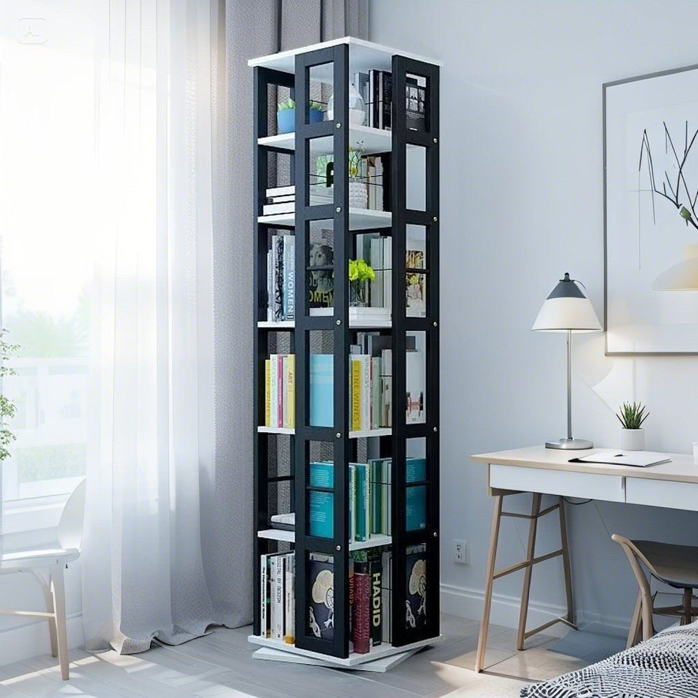 Rotating student bookshelf bookcase, mobile multi-tier kids storage floor rack, simple organizer, multifunctional living room shelf