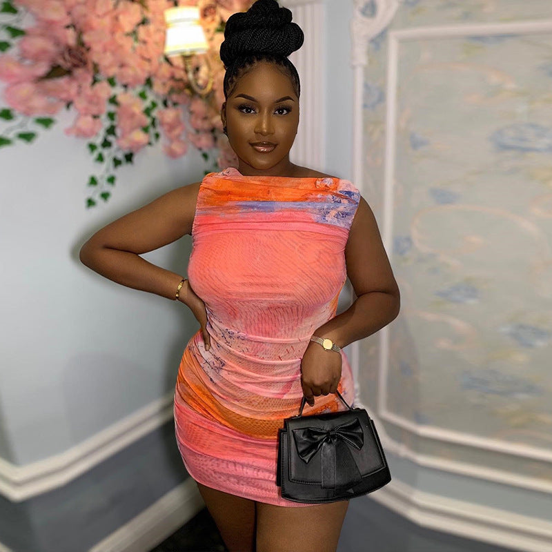 Fashion styleexport women's clothingsexy silm color matching printingslimming lookdress street pulloverfashion short hip skirt