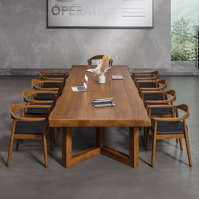 All solid wood conference table log large board long desk American desk boss meeting guests simple reading table and chairs