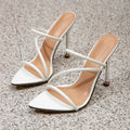 European and american french style fashion white thin strap pointed toe sandals women's criss-cross high heel party sexy versatile slimming heels