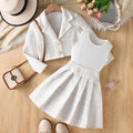 Exportgirl small fragrant white three-piece set grids pattern lapel short outwear vest tops skirt kidssuit