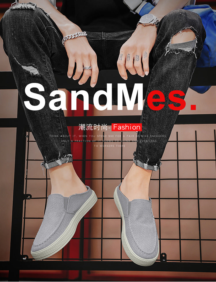 Canvas shoes for men summercasual lazy one-leg half-drag men's old beijing thousand-layer bottom cloth shoes trendy shoes spring & fall
