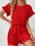 european and american women's fashion: summer round neck short sleeve top and shorts set - perfect for , , and  - chic and commute-friendly