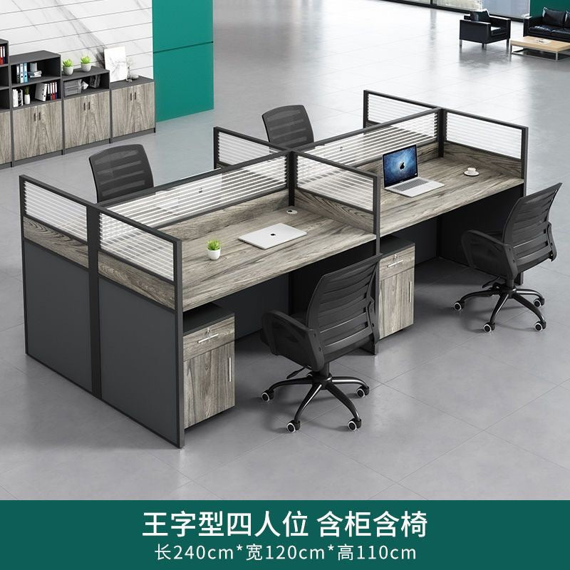 Office desk and chair set - 4, 6, or 8 seater - minimalist modern partitioned workstation for office staff - computer desk