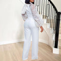D250 free belt  stand collar mesh lantern sleeves silmplus size women's african wide leg european and american jumpsuit