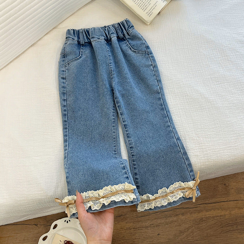 new year's collection: autumn/winter girls' lace-up denim pants with cute bow detail - stylish and sweet flare jeans for baby girls