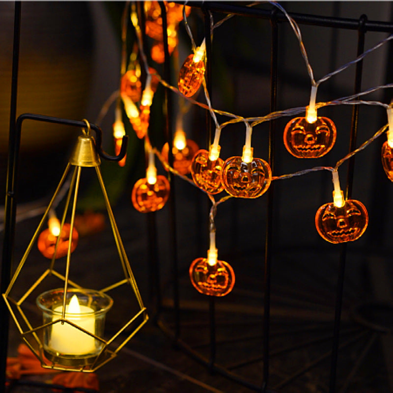 Cross-border new LED smiley face orange pumpkin light string Halloween party decoration atmosphere lanterns battery box festival